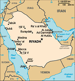 Map of Saudi Arabia.