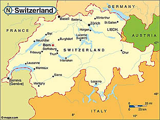 Map of Switserland.