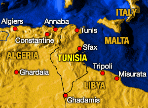 Map of Tunisia and vicinity.