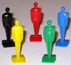 Colored plastic tokens being Business men with bowler hat and briefcase.