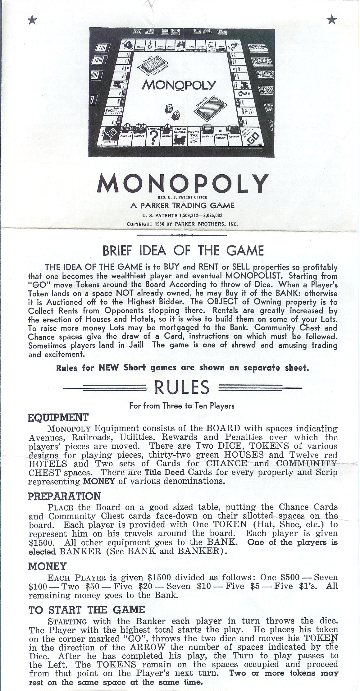 Monopoly Board Game 1975 Replacement Parts Pieces Vintage Parker